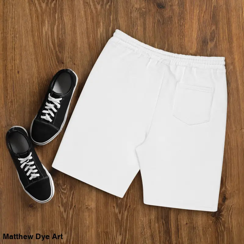 White Lounge & Lurk Ah Kitty athletic fleece shorts paired with black sneakers