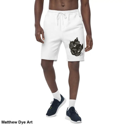 White Athletic Fleece Shorts with Black Graphic from Ah Kitty for Halloween lounging