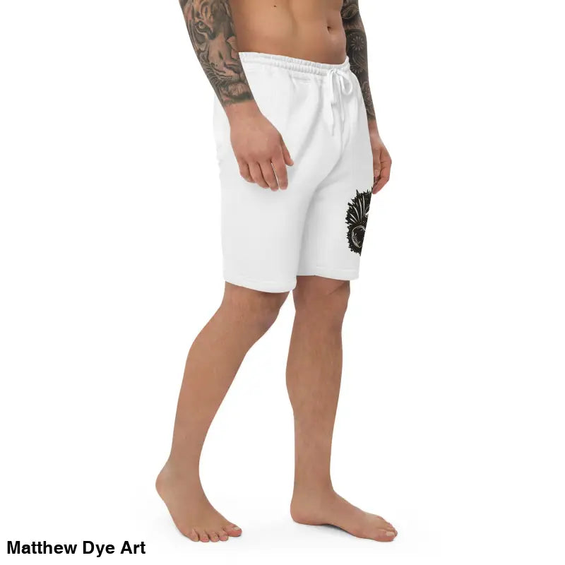 White drawstring shorts featuring a black graphic from Ah Kitty, ideal for Halloween wear
