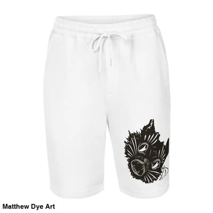 White athletic fleece shorts featuring an Ah Kitty graphic, perfect for Halloween lounging