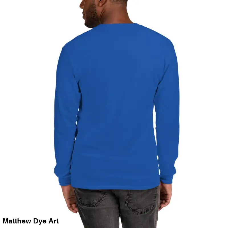 Blue long-sleeved shirt of Lunar Menace featuring a hauntingly stylish design with neon-green eyes