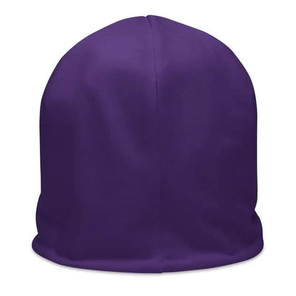 Purple kitty head beanie featuring a simple knit design for bold fashionistas