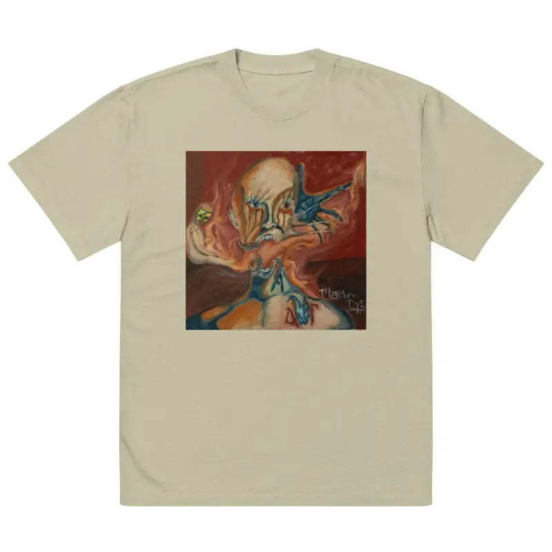 Beige Haunted Oversized Tee featuring Matthew Dye’s oil painting abstract design elements