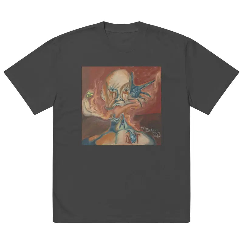 Dark gray t-shirt featuring Matthew Dye’s art in a luxuriously oversized unisex tee