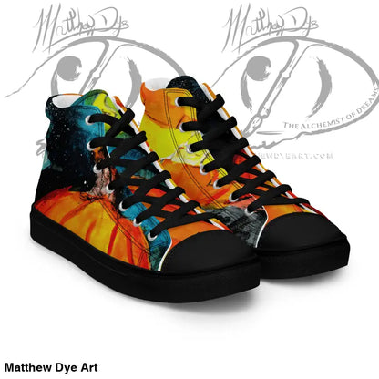 High-top canvas sneakers with a striking jack-o’-lantern design for Halloween