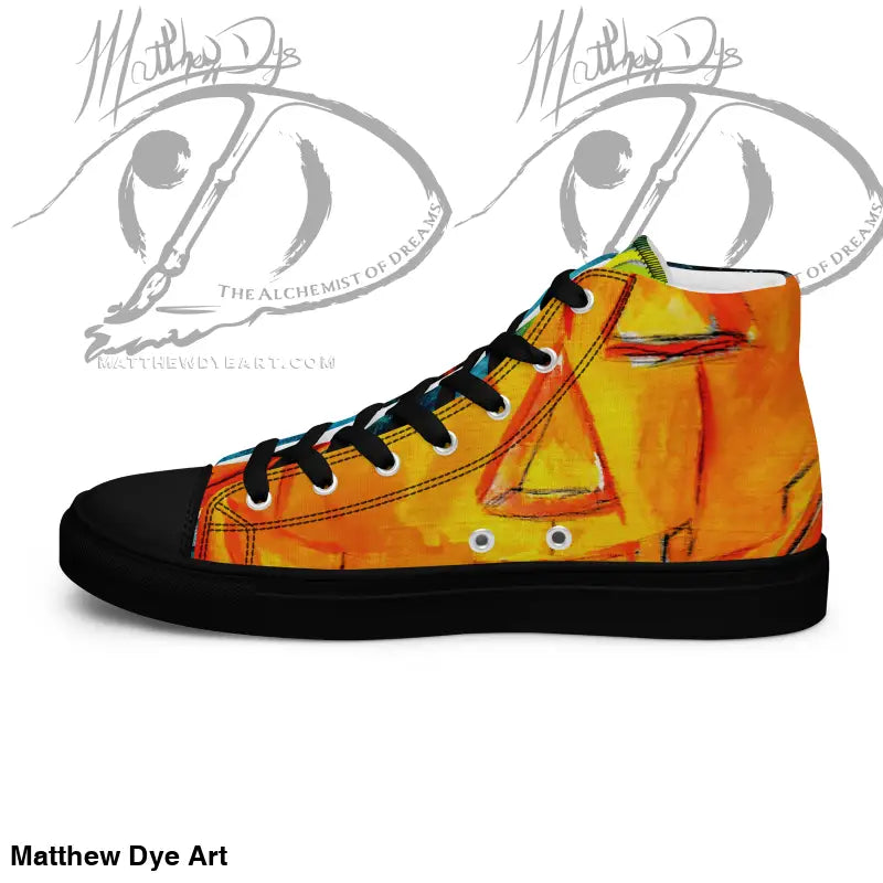 High-top canvas sneakers featuring a striking jack-o’-lantern design for Halloween