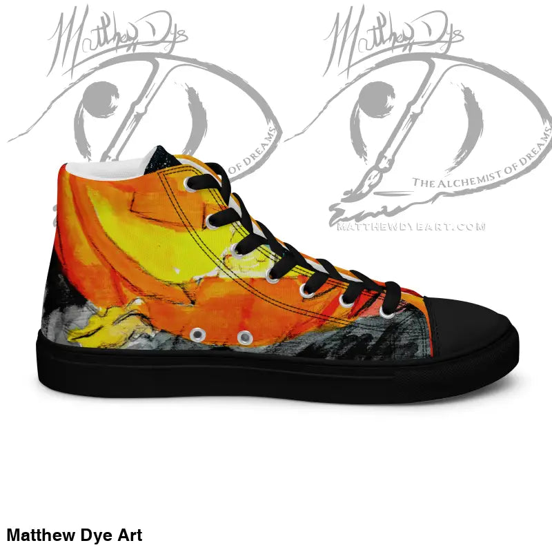Men’s High Top Canvas Sneakers featuring a striking jack-o’-lantern design in vibrant flames
