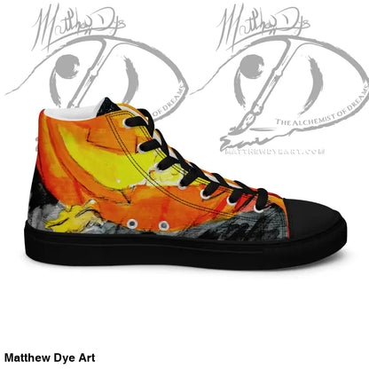Men’s High Top Canvas Sneakers featuring a striking jack-o’-lantern design in vibrant flames