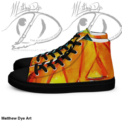 Men’s High Top Canvas Sneakers featuring a striking jack-o’-lantern design with flames