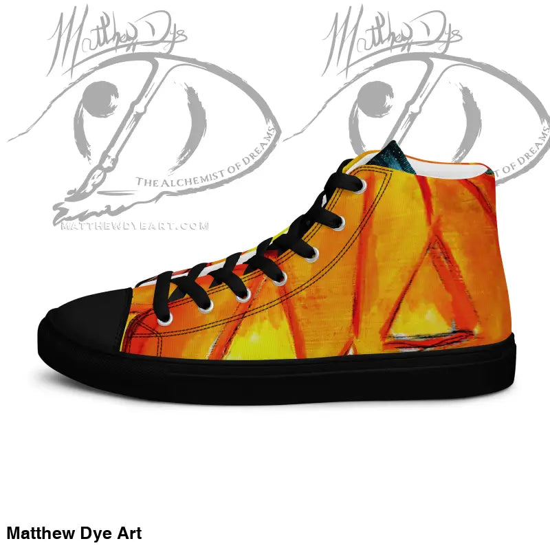 Men’s High Top Canvas Sneakers featuring striking jack-o’-lantern design and flame details