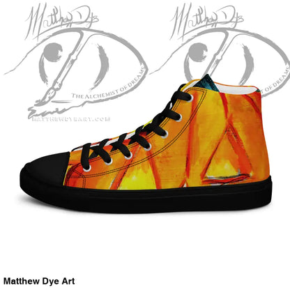 Men’s High Top Canvas Sneakers featuring striking jack-o’-lantern design and flame details