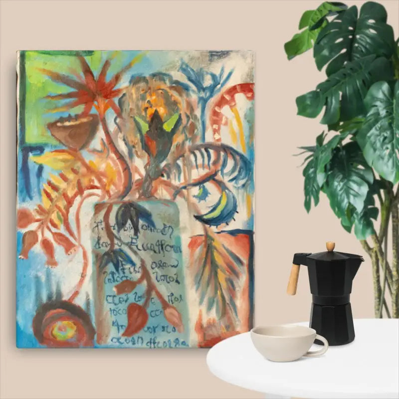 Colorful abstract oil painting canvas by Matthew Dye Art featuring tropical motifs