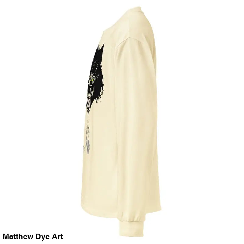 Cream-colored Lunar Shadow Long Sleeve shirt with black abstract design on the side