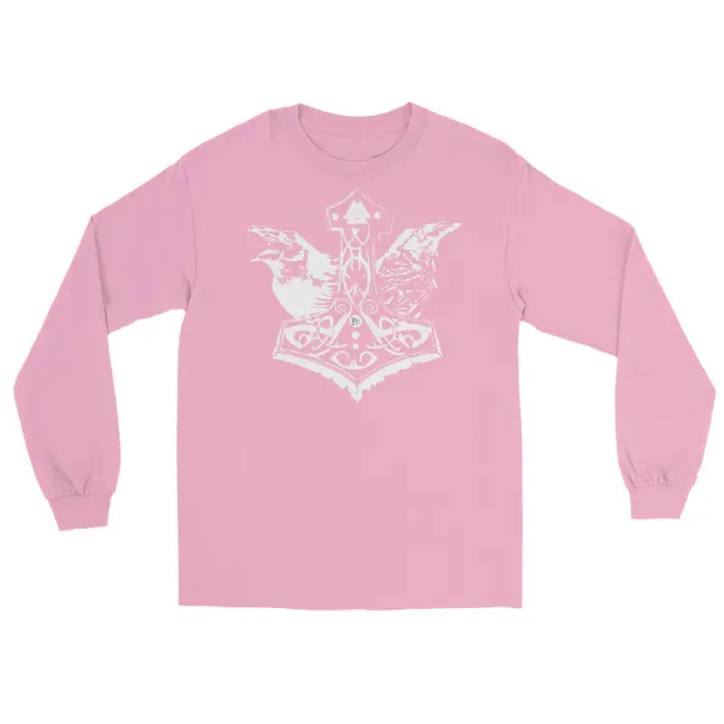 Pink long-sleeved t-shirt with butterfly design, Mjölnir & Ravens inspired by ancient Norse lore