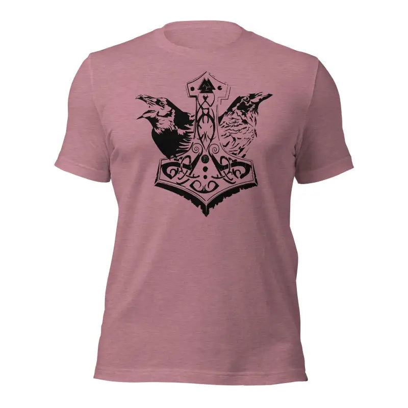 Pink Mjölnir & Ravens Tee showcasing black Mjölnir design celebrating Viking heritage