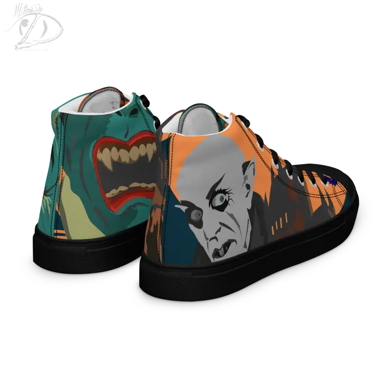 Horror-themed high-top sneakers with monster art for a cute Halloween collection