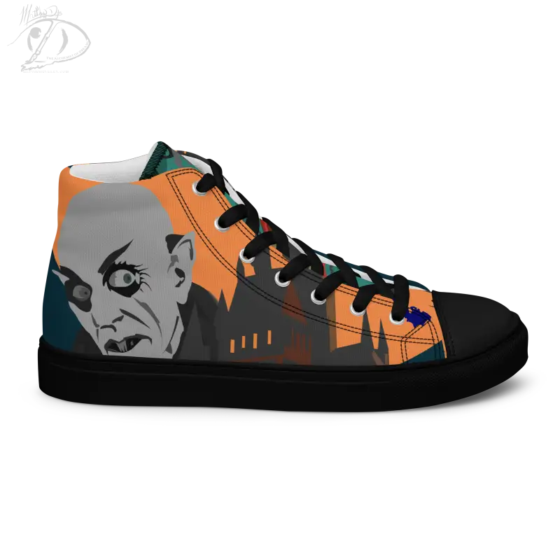 High-top sneaker with black and gray portrait design in cute Halloween collection