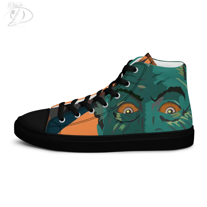 High-top sneaker with green monster face, perfect for a cute Halloween collection