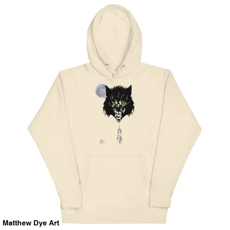 Cream-colored Werewolf Unisex Hoodie with pouch pocket and cool wolf head design