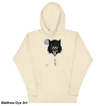 Cream-colored Werewolf Unisex Hoodie with pouch pocket and cool wolf head design