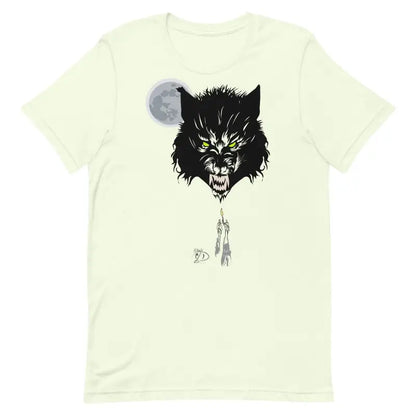 White werewolf unisex t-shirt featuring a fierce design with a full moon and castle