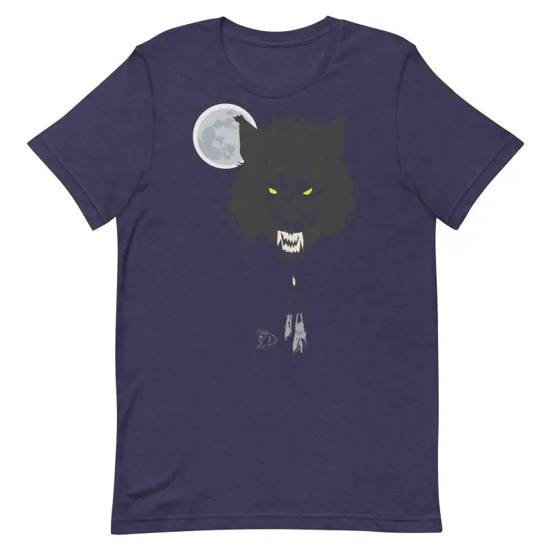 Navy blue werewolf unisex t-shirt in comfortably ring-spun cotton with glowing eyes