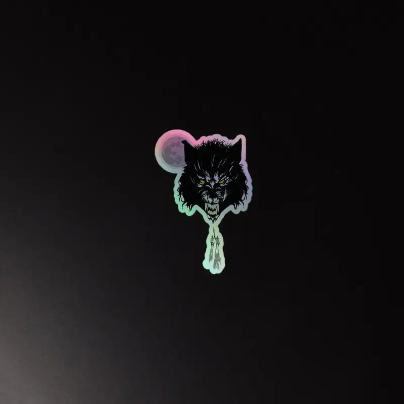 Holographic wolf head sticker featuring a pink to mint green gradient from Moonlit Menace