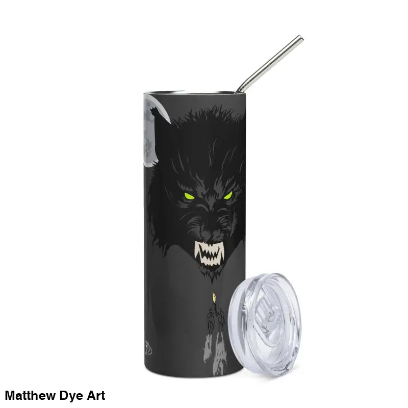 Moonlit Terror Gothic Werewolf stainless steel tumbler featuring surreal art design