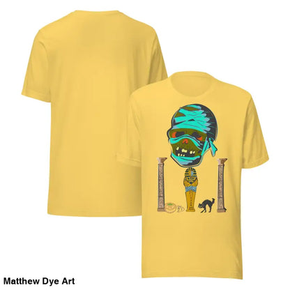 Yellow Mummy Unisex T-shirt with Cartoon Graphic for Halloween Celebrations