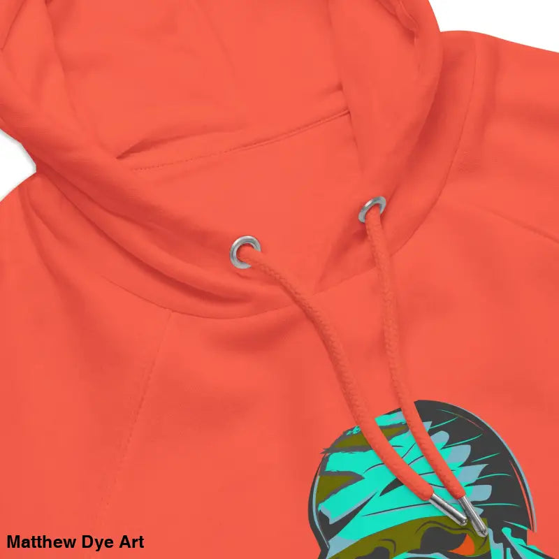 Coral-colored Mummy Art Hoodie, eco raglan design by Matthew Dye, perfect for Haunt Season