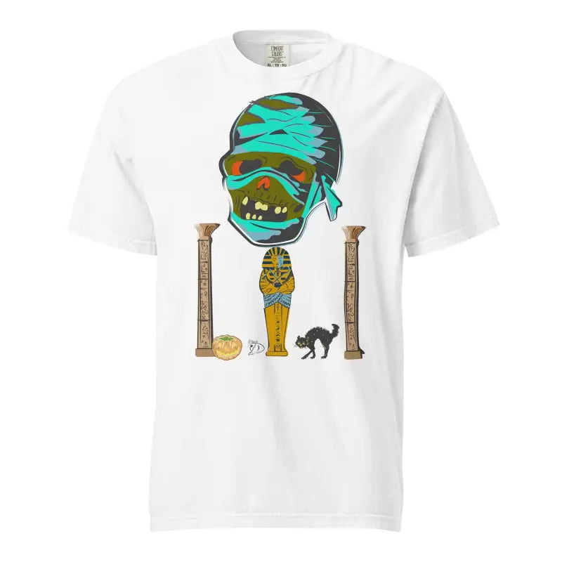 Colorful Egyptian-themed zombie design on Mummy Unisex Heavyweight T-Shirt