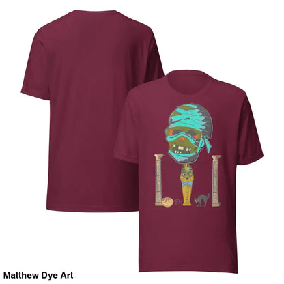 Maroon Mummy Unisex T-Shirt featuring Matthew Dye art from the cute Halloween collection