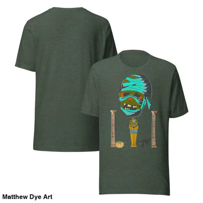 Olive green Mummy Unisex T-Shirt featuring Matthew Dye art from Cute Halloween Collection