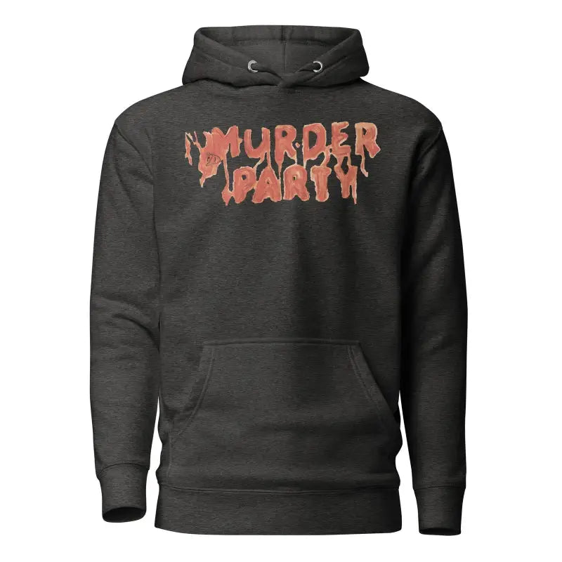 Black Murder Party Hoodie featuring dripping orange-red text for a bold autumn look