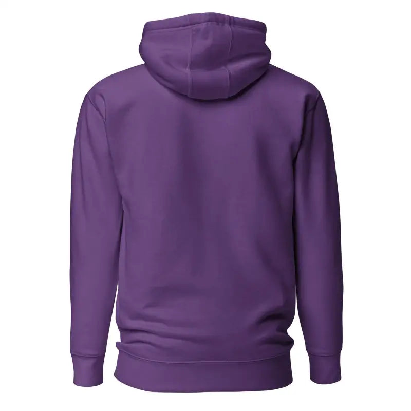 Purple hooded sweatshirt viewed from the back, a stylish Murder Party Hoodie