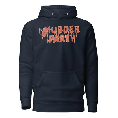 Black Murder Party Hoodie featuring orange dripping ’MURDER’ text design for autumn