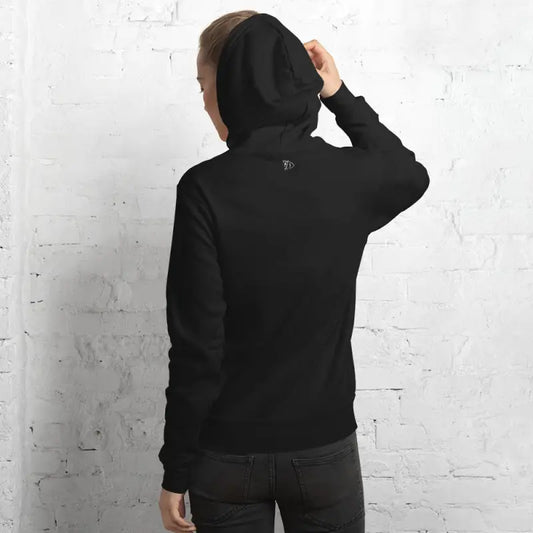 Black zip-up Murder Party hoodie sweatshirt displayed from behind for stylish comfort