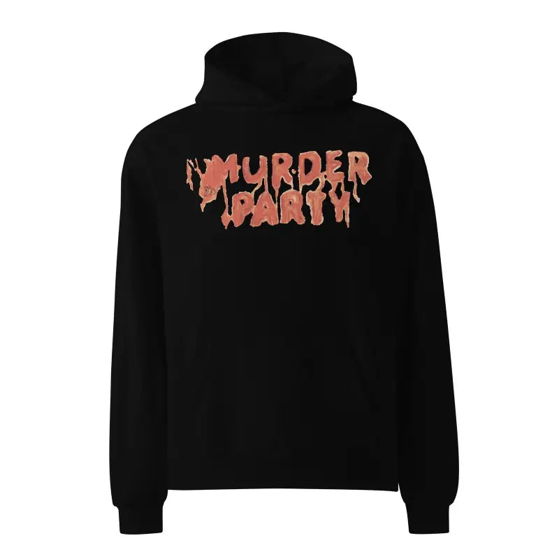 Black Murder Party hoodie with orange/red dripping letters, stylish and bold design