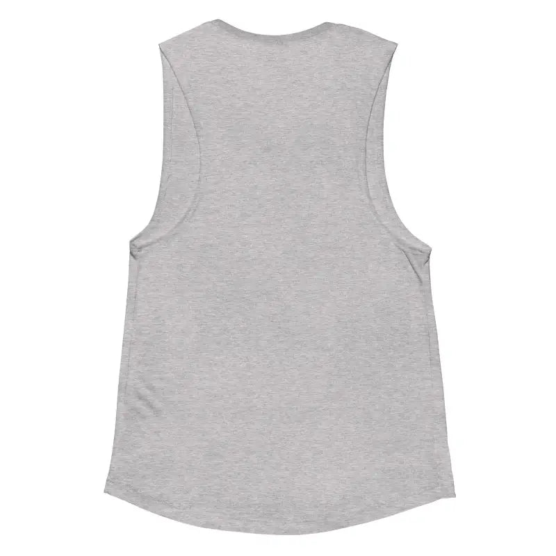 Light gray sleeveless muscle tank featuring Murder Party design for ladies