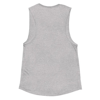 Light gray sleeveless muscle tank featuring Murder Party design for ladies