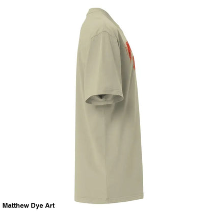 Beige short-sleeved Murder Party Mayhem oversized t-shirt with wide neck ribbing