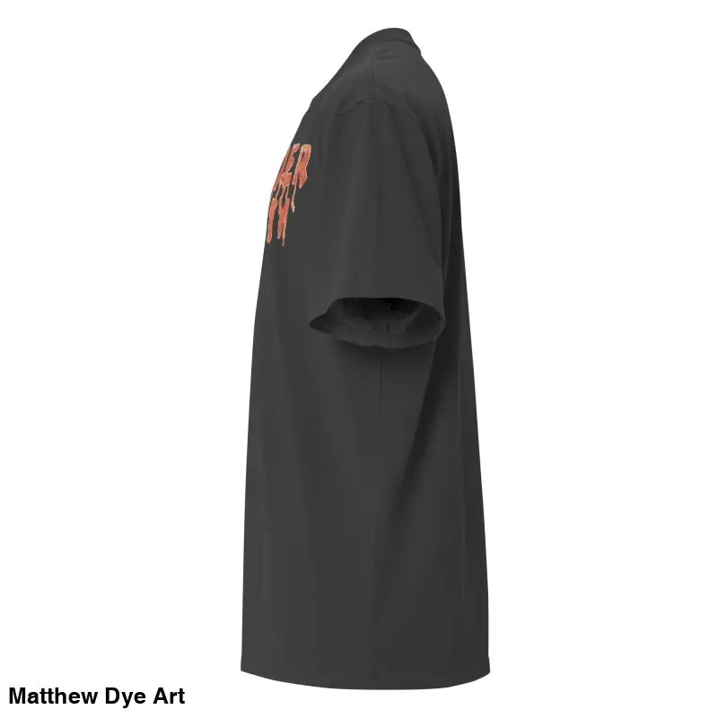Dark gray Murder Party Mayhem oversized t-shirt featuring wide neck ribbing design
