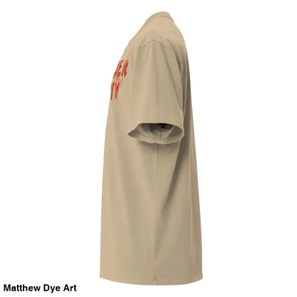 Khaki Murder Party Mayhem Oversized T-Shirt featuring wide neck ribbing design