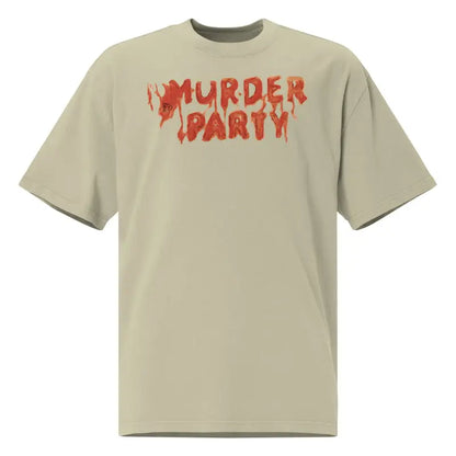 Beige Murder Party Mayhem Oversized T-Shirt featuring vintage slasher graphic design