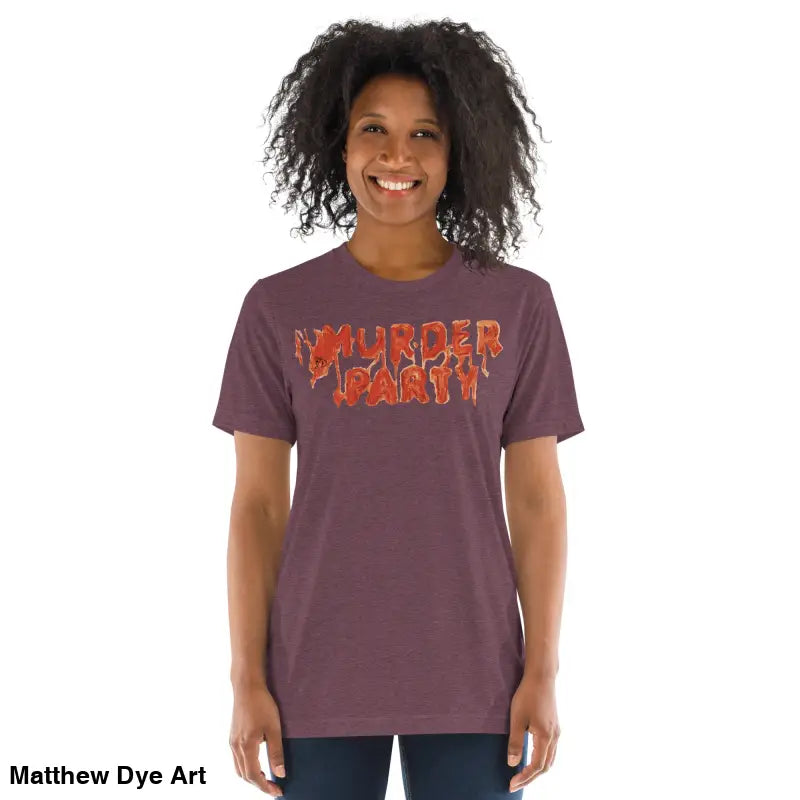 Murder Party Mayhem unisex horror art t-shirt showcasing party mayhem tri-blend design