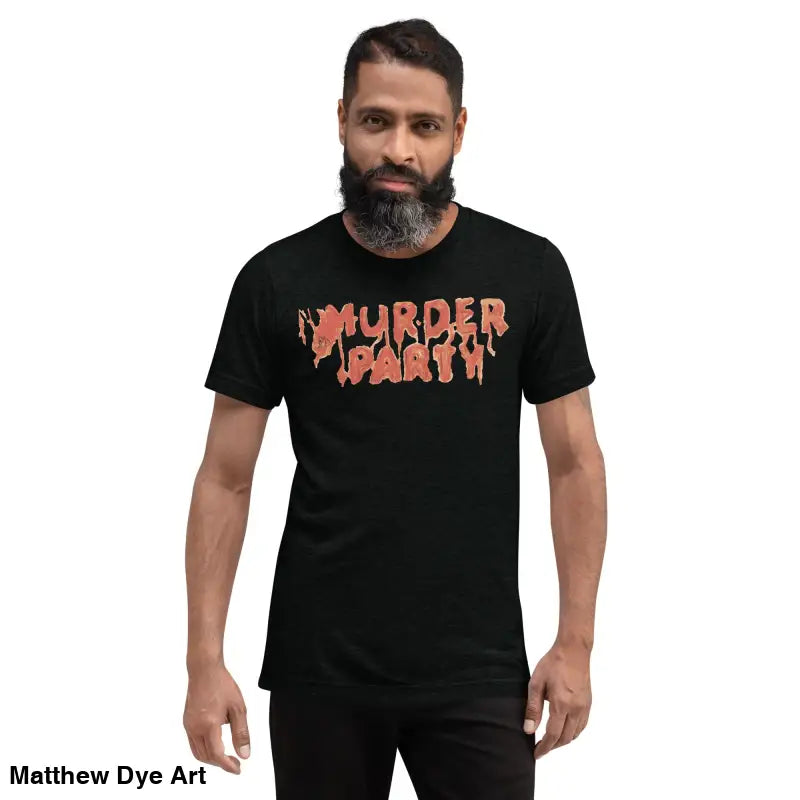 Black Murder Party Mayhem unisex horror art tri-blend t-shirt showcasing unique design