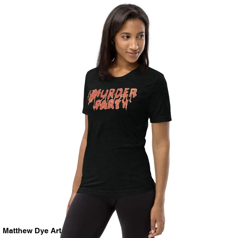 Black Murder Party Mayhem T-shirt showcasing horror art for enthusiasts of party mayhem