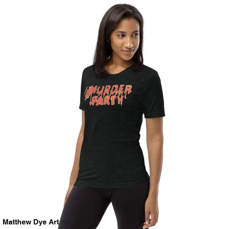 Black Murder Party Mayhem unisex horror art t-shirt featuring bold text design