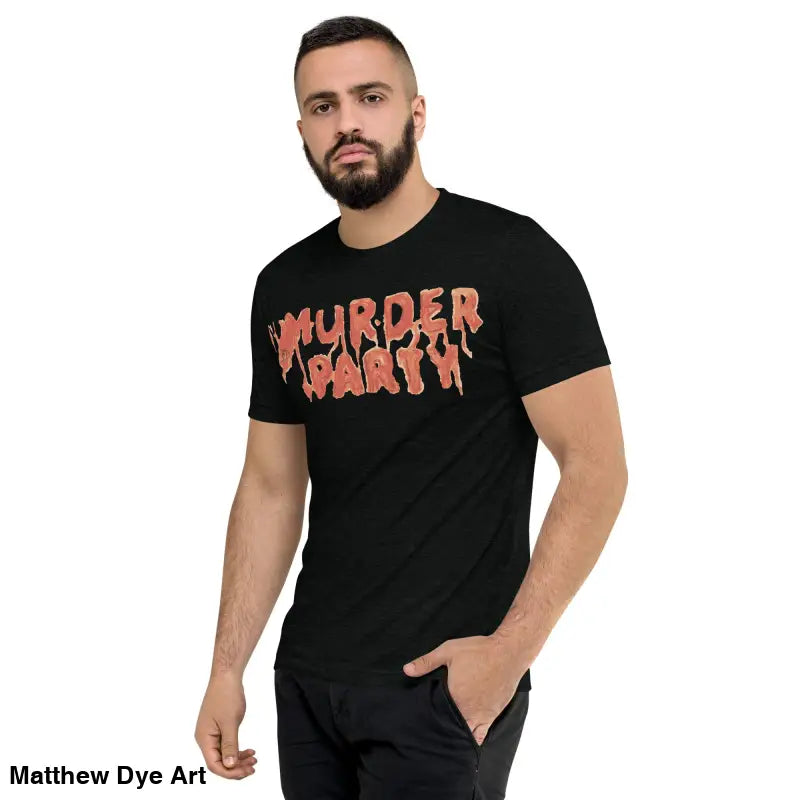 Black Murder Party Mayhem unisex tri-blend t-shirt showcasing horror art design