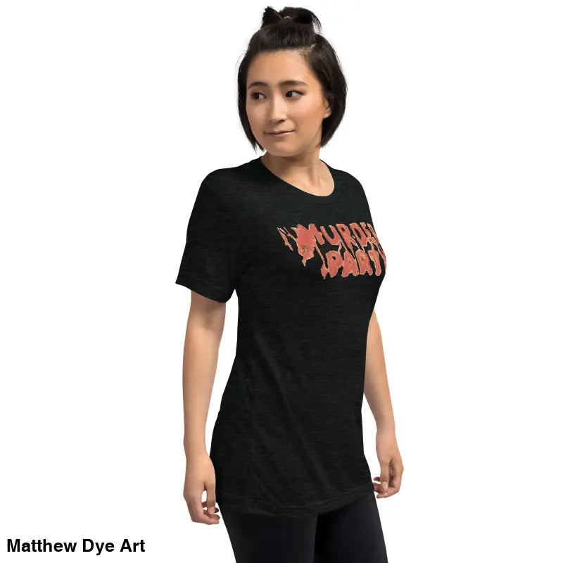 Black Murder Party Mayhem unisex horror art t-shirt with vibrant graphic design